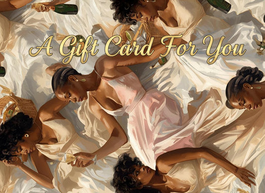 Gift Card - Top-down view of women in elegant dresses lying on a white surface with decorative elements.