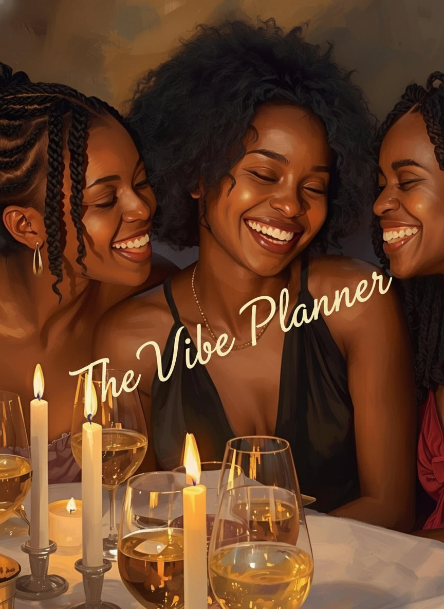 Three women laughing together at a dinner table with candles and wine glasses.