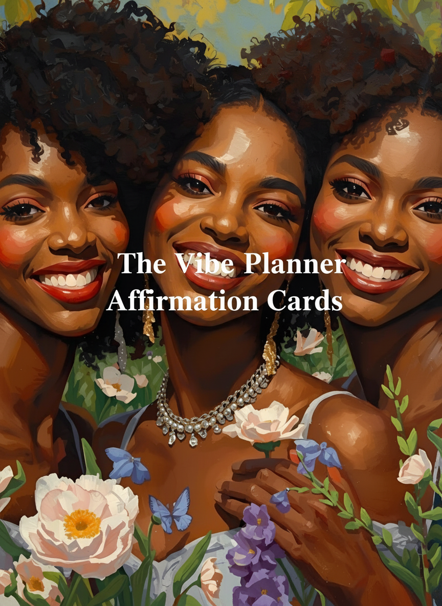 Three smiling women surrounded by flowers and butterflies in a stylized painting.