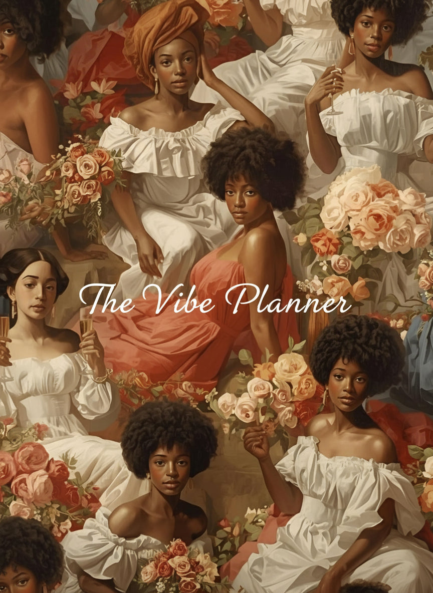Artistic depiction of women in various poses with flowers and soft focus background
